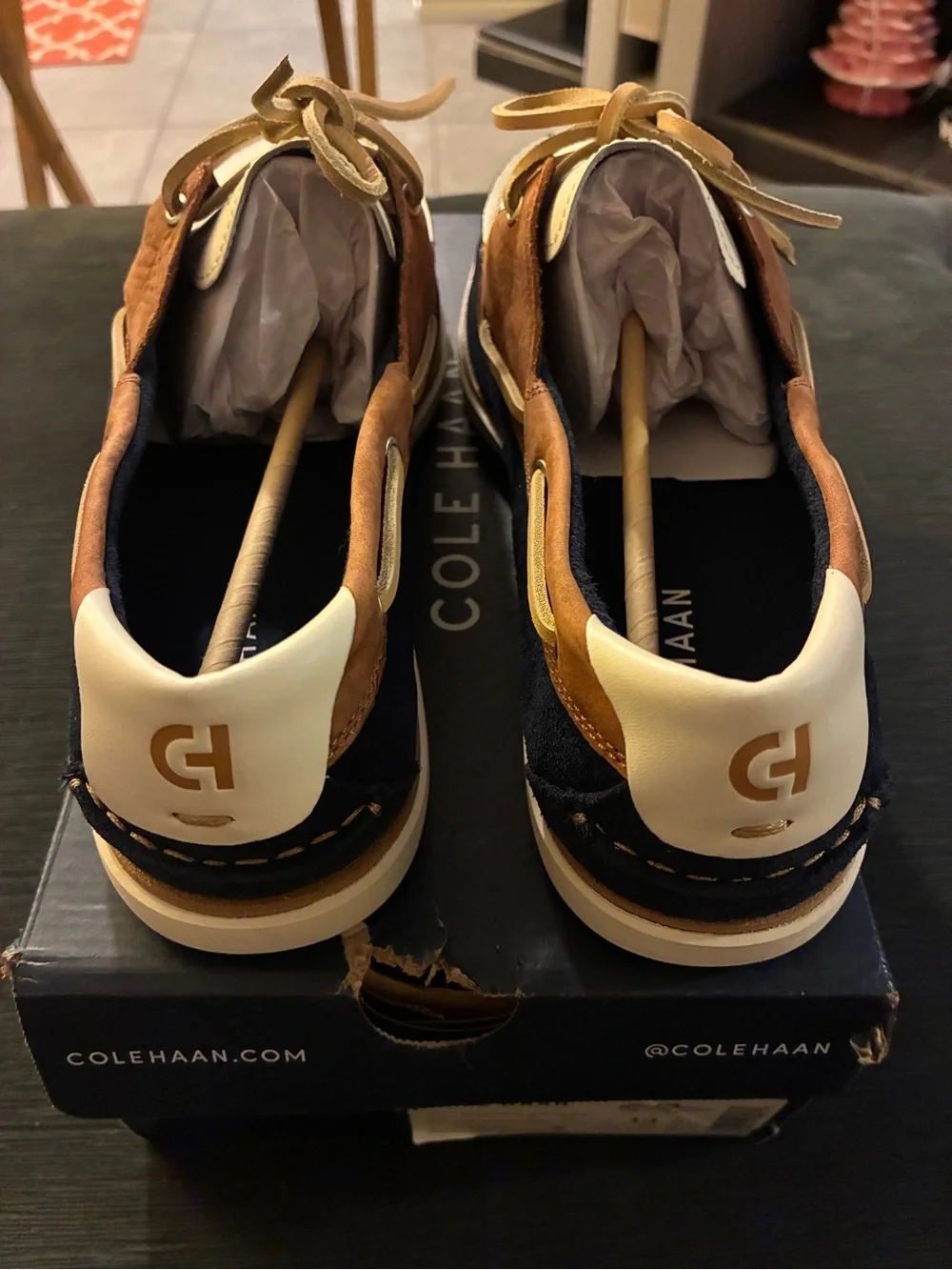 Cole Haan GrandPro Windward Boat Shoes Colorblock Brown/Navy/White Men 13M